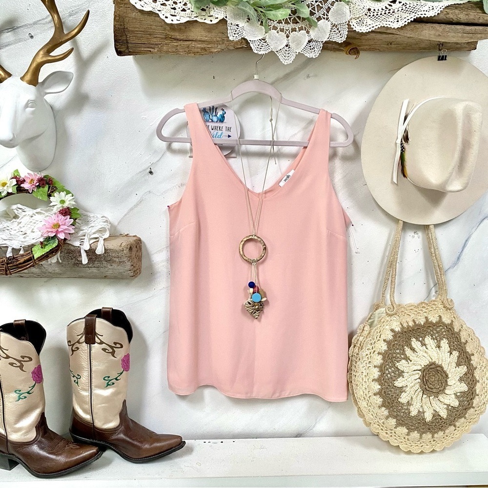 Sweet Coral blush boho double layered sleeveless blouse w shabby chic vibe